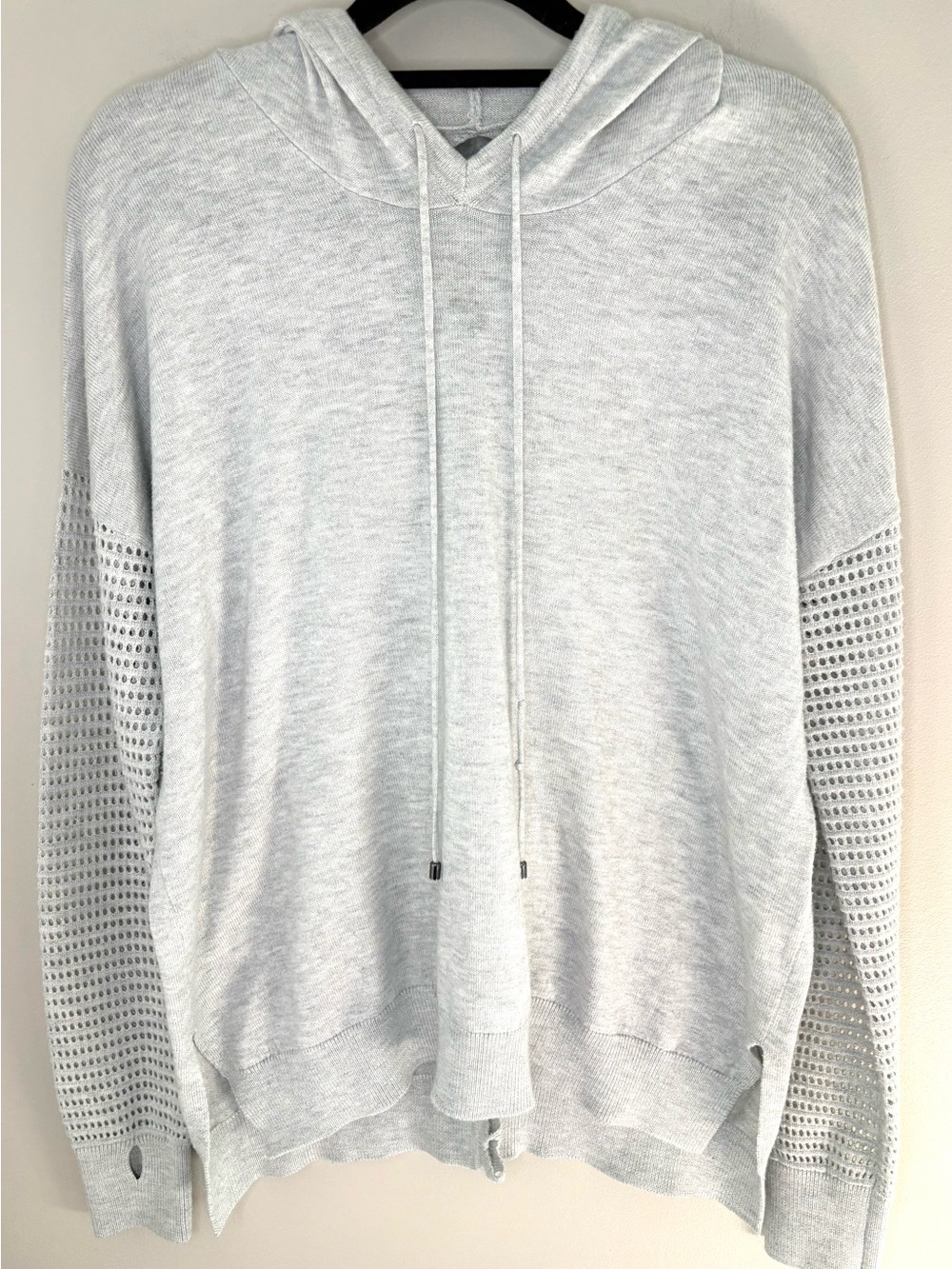 Stitches & Stripes Hooded Sweater Small Thumbhole Lace Back